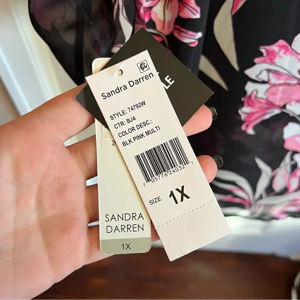 Sandra Darren Black and Pink Floral Dress